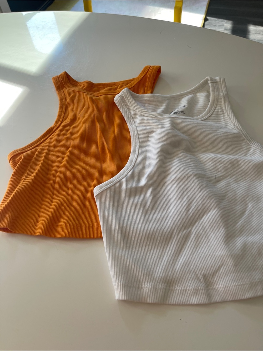 wild fable White & Orange Ribbed Tank Tops